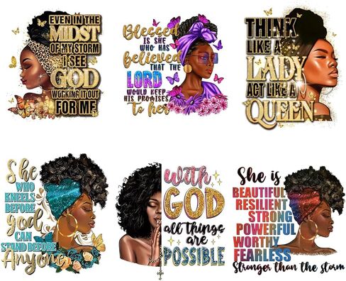 6 Sheets Black Girl Iron On Patches,Black Women Heat Transfer Stickers,Afro Girl Iron on Stickers Decals， for DIY Clothing T-Shirt, Dresses, Shirts, Skirts, Jackets, Jeans, Bags, Sport Swears in Saudi Arabia