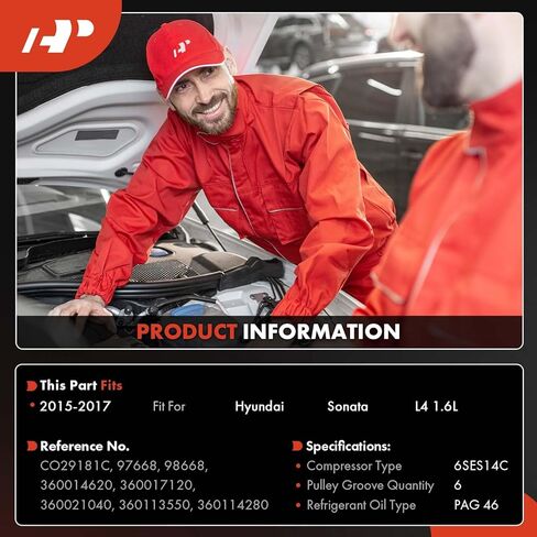 A-Premium Air Conditioner AC Compressor with Clutch Compatible with Hyundai Sonata 2015 2016 2017 1.6L, 6-Groove Pulley in Kuwait
