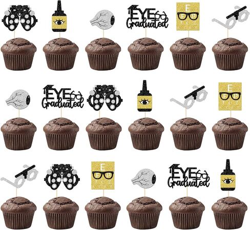 Firefairy Optometry Graduation Cupcake Toppers, Eye Doctor Graduation Party Decorations, Glitter Optometrist Grad Cake Picks, 24Pcs in Saudi Arabia