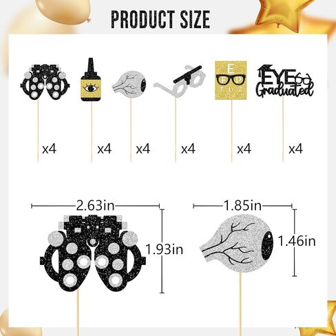 Firefairy Optometry Graduation Cupcake Toppers, Eye Doctor Graduation Party Decorations, Glitter Optometrist Grad Cake Picks, 24Pcs in Saudi Arabia