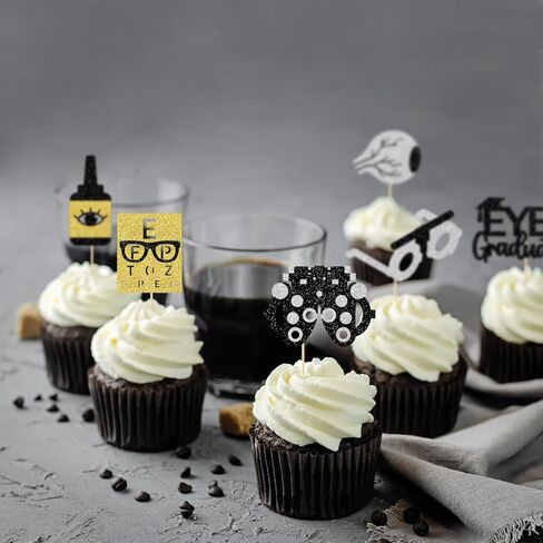 Firefairy Optometry Graduation Cupcake Toppers, Eye Doctor Graduation Party Decorations, Glitter Optometrist Grad Cake Picks, 24Pcs in Saudi Arabia