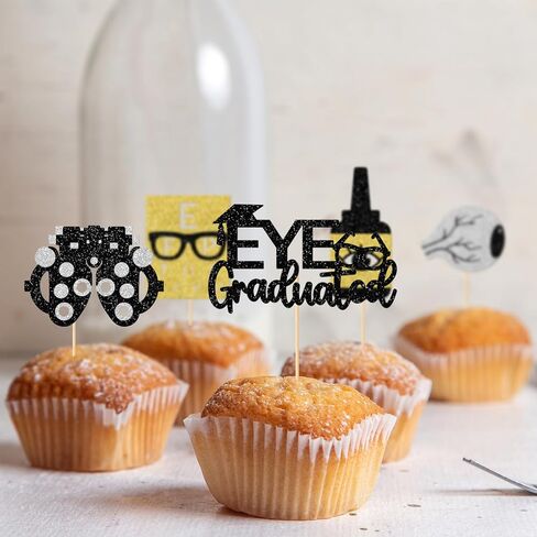 Firefairy Optometry Graduation Cupcake Toppers, Eye Doctor Graduation Party Decorations, Glitter Optometrist Grad Cake Picks, 24Pcs in Saudi Arabia