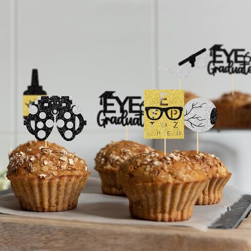 Firefairy Optometry Graduation Cupcake Toppers, Eye Doctor Graduation Party Decorations, Glitter Optometrist Grad Cake Picks, 24Pcs in Saudi Arabia