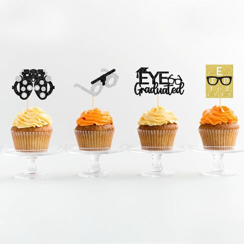 Firefairy Optometry Graduation Cupcake Toppers, Eye Doctor Graduation Party Decorations, Glitter Optometrist Grad Cake Picks, 24Pcs in Saudi Arabia