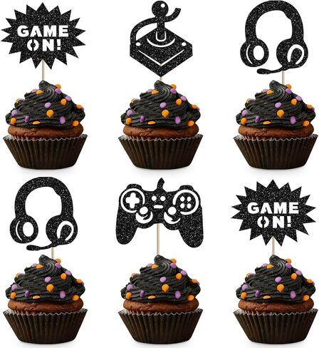 Video Game Cupcake Toppers Glitter Game On Theme Cake Pick for Boys Girls Birthday Party Supplies Game Fans Celebrations Decoration - 24 Pack in Kuwait