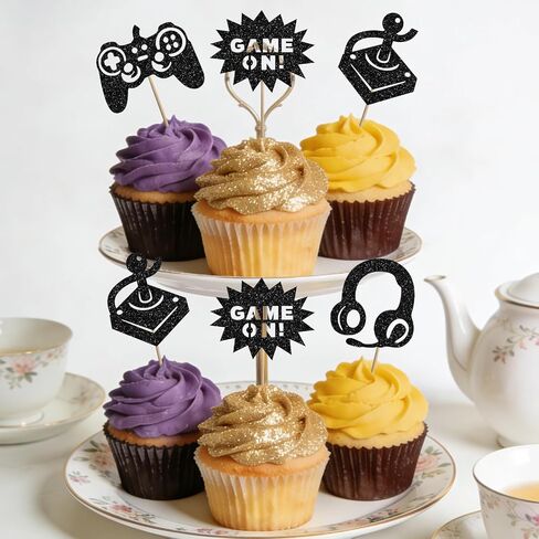 Video Game Cupcake Toppers Glitter Game On Theme Cake Pick for Boys Girls Birthday Party Supplies Game Fans Celebrations Decoration - 24 Pack in Kuwait