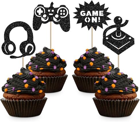 Video Game Cupcake Toppers Glitter Game On Theme Cake Pick for Boys Girls Birthday Party Supplies Game Fans Celebrations Decoration - 24 Pack in Kuwait