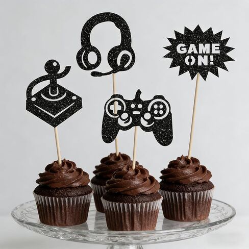 Video Game Cupcake Toppers Glitter Game On Theme Cake Pick for Boys Girls Birthday Party Supplies Game Fans Celebrations Decoration - 24 Pack in Kuwait