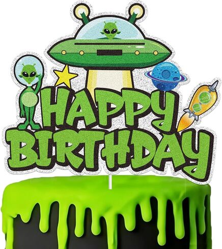 Alien Cake Topper, Alien and UFO Abduction Theme Happy Birthday Cake Decoration, Adorable Alien Party Decoration Supplies for Boys Girls in Saudi Arabia