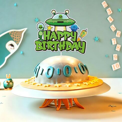 Alien Cake Topper, Alien and UFO Abduction Theme Happy Birthday Cake Decoration, Adorable Alien Party Decoration Supplies for Boys Girls in Saudi Arabia