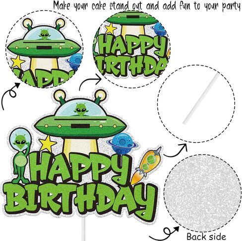 Alien Cake Topper, Alien and UFO Abduction Theme Happy Birthday Cake Decoration, Adorable Alien Party Decoration Supplies for Boys Girls in Saudi Arabia