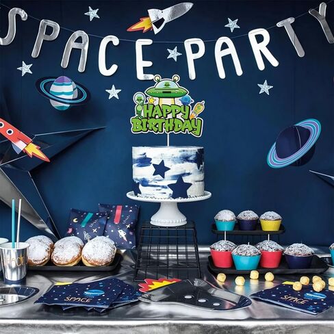 Alien Cake Topper, Alien and UFO Abduction Theme Happy Birthday Cake Decoration, Adorable Alien Party Decoration Supplies for Boys Girls in Saudi Arabia