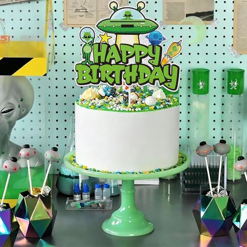 Alien Cake Topper, Alien and UFO Abduction Theme Happy Birthday Cake Decoration, Adorable Alien Party Decoration Supplies for Boys Girls in Saudi Arabia