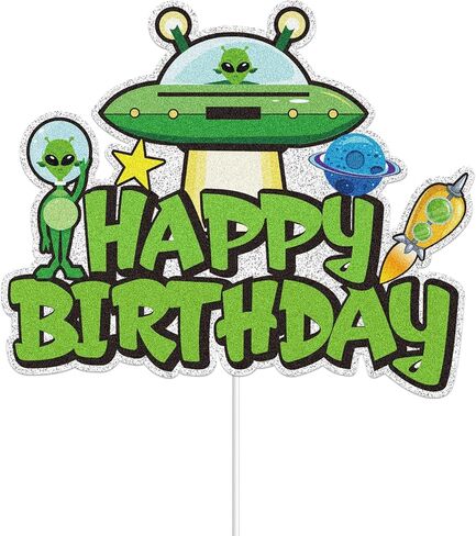 Alien Cake Topper, Alien and UFO Abduction Theme Happy Birthday Cake Decoration, Adorable Alien Party Decoration Supplies for Boys Girls in Saudi Arabia