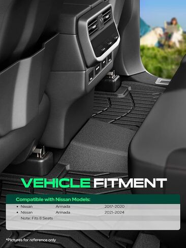 سجادات أرضية YHTAUTO وسجادة شحن متوافقة مع Nissan Armada 2017-2024 (8 مقاعد)، بطانات أرضية TPE للحماية من جميع الأحوال الجوية، تناسب مخصص، الصف الأول والثاني والثالث وسجادة صندوق السيارة، مجموعة من 5 in Kuwait
