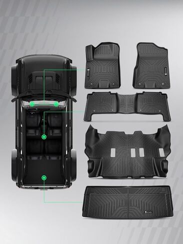 سجادات أرضية YHTAUTO وسجادة شحن متوافقة مع Nissan Armada 2017-2024 (8 مقاعد)، بطانات أرضية TPE للحماية من جميع الأحوال الجوية، تناسب مخصص، الصف الأول والثاني والثالث وسجادة صندوق السيارة، مجموعة من 5 in Kuwait