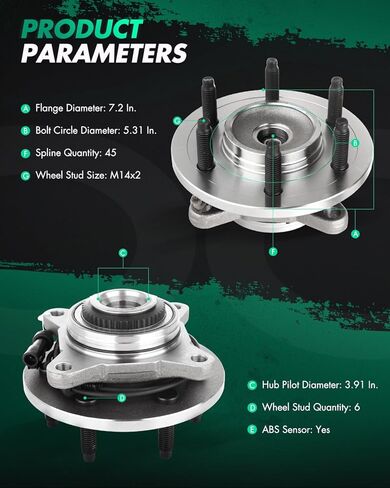 SCITOO Wheel Bearing and Hub Replaces 515046 Front fit for Ford Expedition 2003-2006, for Ford for F-150 2004-2008, for Lincoln Mark LT 2006-2008 Hub Bearing Assembly 6 Lugs W/ABS [2pc] in Kuwait