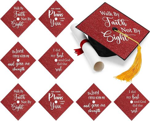 Knitgrip 8 Sheets Christian Graduation Grad Cap Topper 9 x 9 Inch Religious Bible Verse Inspirational Glitter Cap Topper Decorations with Adhesive Dots for DIY Graduation Party Gift (Black) in Kuwait