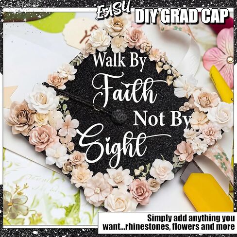 Knitgrip 8 Sheets Christian Graduation Grad Cap Topper 9 x 9 Inch Religious Bible Verse Inspirational Glitter Cap Topper Decorations with Adhesive Dots for DIY Graduation Party Gift (Black) in Kuwait