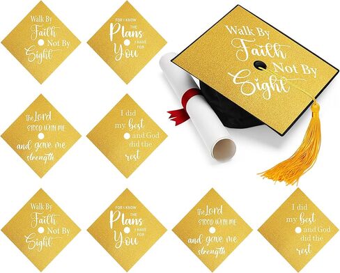 Knitgrip 8 Sheets Christian Graduation Grad Cap Topper 9 x 9 Inch Religious Bible Verse Inspirational Glitter Cap Topper Decorations with Adhesive Dots for DIY Graduation Party Gift (Black) in Kuwait