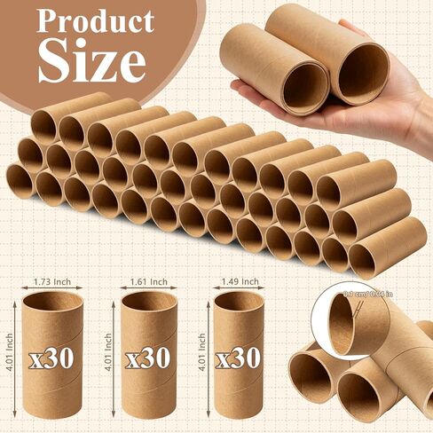 Yalumo Cardboard Tubes for Craft, 90 PCS Brown Thick and Sturdy Toilet Paper Rolls for Crafts, Paper Towel Tubes Classroom Family Handmade DIY Projects, 3 Sizes (1.5", 1.6", 1.7") in Saudi Arabia