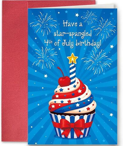 SuperShunhu 4th of July Birthday Card, Patriotic Birthday Card, Red White and Blue Independence Day Birthday Card for Friends Family in Saudi Arabia