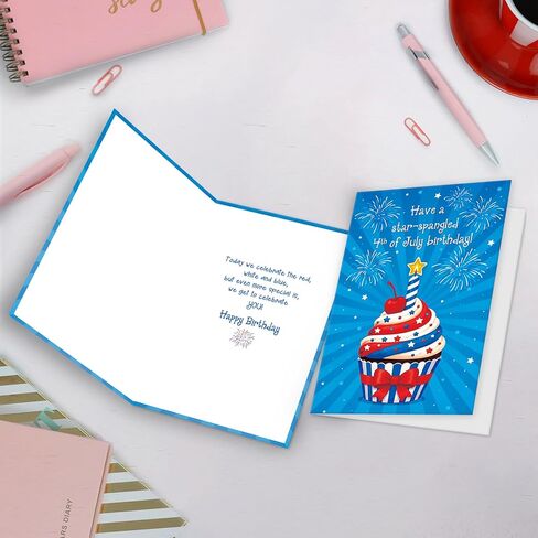SuperShunhu 4th of July Birthday Card, Patriotic Birthday Card, Red White and Blue Independence Day Birthday Card for Friends Family in Saudi Arabia