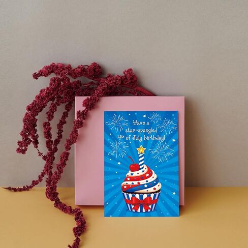 SuperShunhu 4th of July Birthday Card, Patriotic Birthday Card, Red White and Blue Independence Day Birthday Card for Friends Family in Saudi Arabia