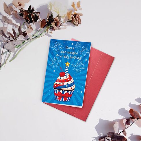SuperShunhu 4th of July Birthday Card, Patriotic Birthday Card, Red White and Blue Independence Day Birthday Card for Friends Family in Saudi Arabia