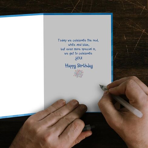 SuperShunhu 4th of July Birthday Card, Patriotic Birthday Card, Red White and Blue Independence Day Birthday Card for Friends Family in Saudi Arabia