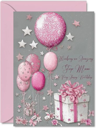 Silver Cousin Birthday Card - Silver and Pink Presents - Happy Birthday Card for Cousin from Family Relative, A5 Bright and Joyful Bday Greeting Cards in Saudi Arabia
