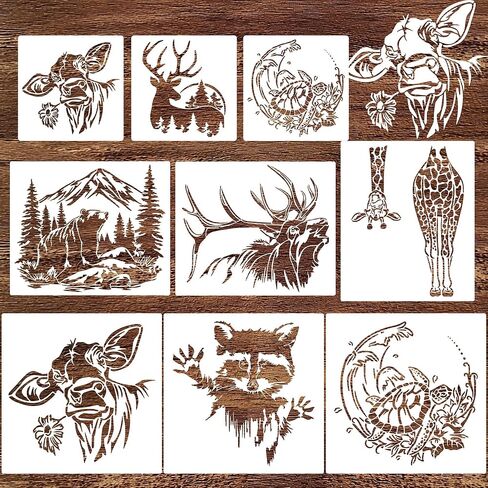 9 Pcs Large Animal Stencils for Painting,Reusable 12" Bear Deer Cow Templates,Farmhouse Animal Stencils for Wood Burning Fabric Walls Art DIY Home Decor in Saudi Arabia
