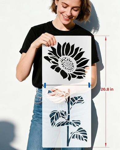 6PCS Large Sunflower Stencils for Painting Garden Fence, Flower Stencils for Painting on Walls, Reusable Floral Stencil for Wood Fabrics Furniture in Saudi Arabia
