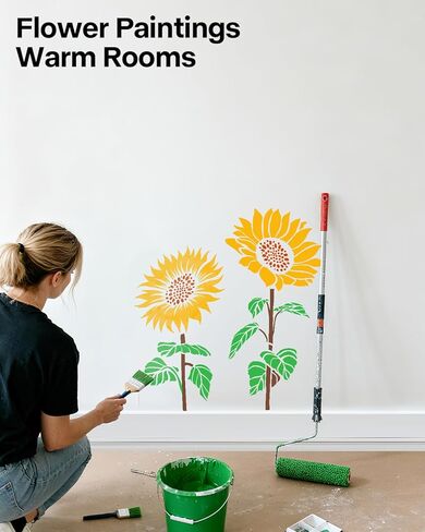 6PCS Large Sunflower Stencils for Painting Garden Fence, Flower Stencils for Painting on Walls, Reusable Floral Stencil for Wood Fabrics Furniture in Saudi Arabia