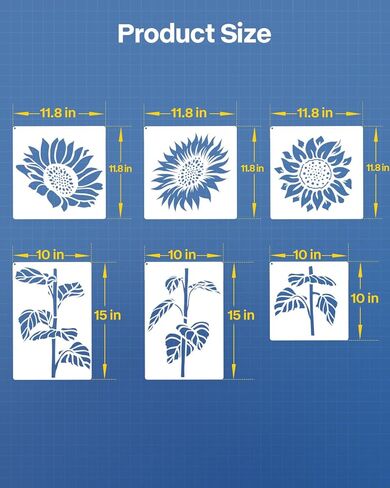 6PCS Large Sunflower Stencils for Painting Garden Fence, Flower Stencils for Painting on Walls, Reusable Floral Stencil for Wood Fabrics Furniture in Saudi Arabia
