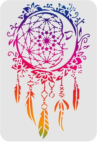 قوالب استنسل رسم على شكل قمر Dreamcatchers من FINGERINSPIRE مقاس 11.6 × 8.3 بوصة استنسل بلاستيكي لتزيين استنسل مستطيل للرسم على الخشب والأرضيات والجدار والقماش in Kuwait