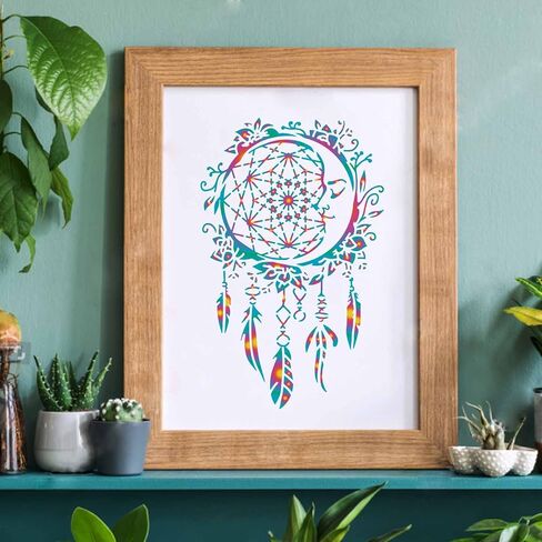 قوالب استنسل رسم على شكل قمر Dreamcatchers من FINGERINSPIRE مقاس 11.6 × 8.3 بوصة استنسل بلاستيكي لتزيين استنسل مستطيل للرسم على الخشب والأرضيات والجدار والقماش in Kuwait