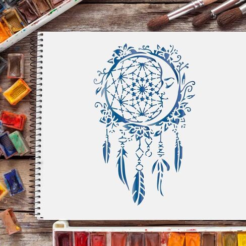 قوالب استنسل رسم على شكل قمر Dreamcatchers من FINGERINSPIRE مقاس 11.6 × 8.3 بوصة استنسل بلاستيكي لتزيين استنسل مستطيل للرسم على الخشب والأرضيات والجدار والقماش in Kuwait