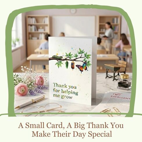 Teacher Card Thank You For Helping Me Grow, Teachers Appreciation Cards With Envelopes From Student Parent Or Class, Teacher Greeting Card, Christmas, Birthday Gifts, Happy Birthday Teacher Gift Cards, Thank You Notes For Mentor in Saudi Arabia