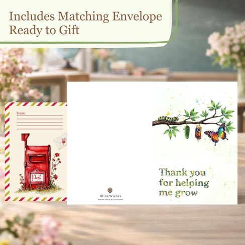Teacher Card Thank You For Helping Me Grow, Teachers Appreciation Cards With Envelopes From Student Parent Or Class, Teacher Greeting Card, Christmas, Birthday Gifts, Happy Birthday Teacher Gift Cards, Thank You Notes For Mentor in Saudi Arabia