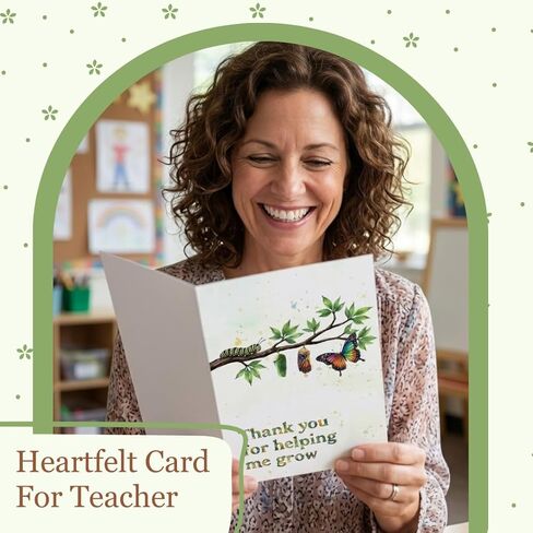 Teacher Card Thank You For Helping Me Grow, Teachers Appreciation Cards With Envelopes From Student Parent Or Class, Teacher Greeting Card, Christmas, Birthday Gifts, Happy Birthday Teacher Gift Cards, Thank You Notes For Mentor in Saudi Arabia