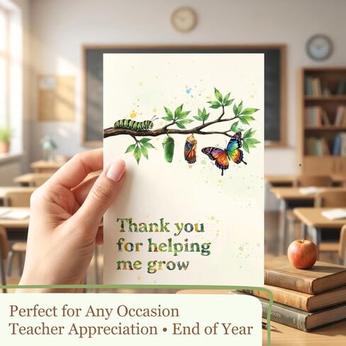 Teacher Card Thank You For Helping Me Grow, Teachers Appreciation Cards With Envelopes From Student Parent Or Class, Teacher Greeting Card, Christmas, Birthday Gifts, Happy Birthday Teacher Gift Cards, Thank You Notes For Mentor in Saudi Arabia