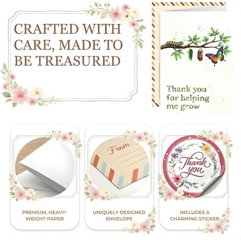 Teacher Card Thank You For Helping Me Grow, Teachers Appreciation Cards With Envelopes From Student Parent Or Class, Teacher Greeting Card, Christmas, Birthday Gifts, Happy Birthday Teacher Gift Cards, Thank You Notes For Mentor in Saudi Arabia