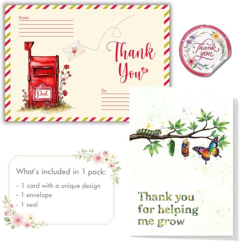 Teacher Card Thank You For Helping Me Grow, Teachers Appreciation Cards With Envelopes From Student Parent Or Class, Teacher Greeting Card, Christmas, Birthday Gifts, Happy Birthday Teacher Gift Cards, Thank You Notes For Mentor in Saudi Arabia