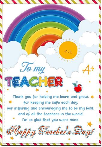Teacher Card Thank You For Helping Me Grow, Teachers Appreciation Cards With Envelopes From Student Parent Or Class, Teacher Greeting Card, Christmas, Birthday Gifts, Happy Birthday Teacher Gift Cards, Thank You Notes For Mentor in Saudi Arabia