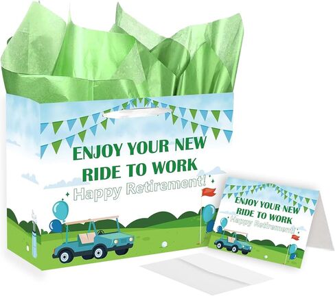 SolarGlory Golf Retirement Gift Bag Happy Retirement Decorations for Men, Women Golf themed Gift Bag with Handle Tissue Paper Greeting and Card, Farewell party Going Away Party Supplies in Saudi Arabia