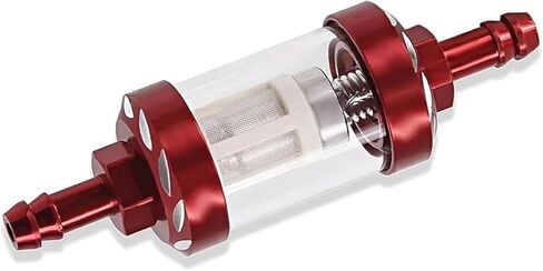 Car Fuel Filter, In-line Tempered Glass Transparent Structure High Efficiency Filter for Small Engine, Alloy CNC Modified Removable and Cleanable Oil Cup, for Most Motorcycles SUVs ATVs (Red) in Saudi Arabia