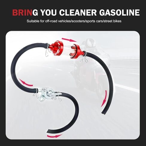 Car Fuel Filter, In-line Tempered Glass Transparent Structure High Efficiency Filter for Small Engine, Alloy CNC Modified Removable and Cleanable Oil Cup, for Most Motorcycles SUVs ATVs (Red) in Saudi Arabia