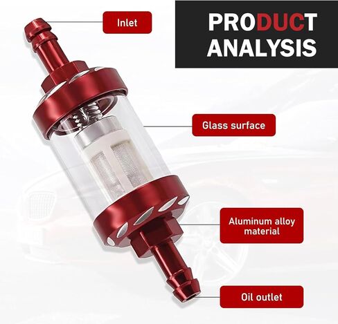 Car Fuel Filter, In-line Tempered Glass Transparent Structure High Efficiency Filter for Small Engine, Alloy CNC Modified Removable and Cleanable Oil Cup, for Most Motorcycles SUVs ATVs (Red) in Saudi Arabia