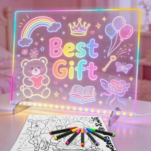 LED Note Board with 7 Colors, Includes Adapter, 13"x10" Led Drawing Board for Kids with Invisible Stand, Light Up Dry Erase Board with 7 Markers, Soft Cloth, Hanging Chain, Holiday Trend Gift in Saudi Arabia